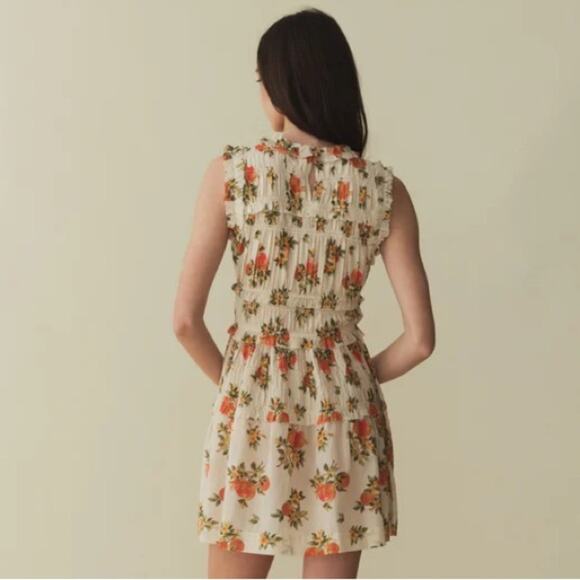 Doen Martha Shirred Ruffle Cotton Sleeveless Mini Dress Orangerie Floral - Picture 5 of 14